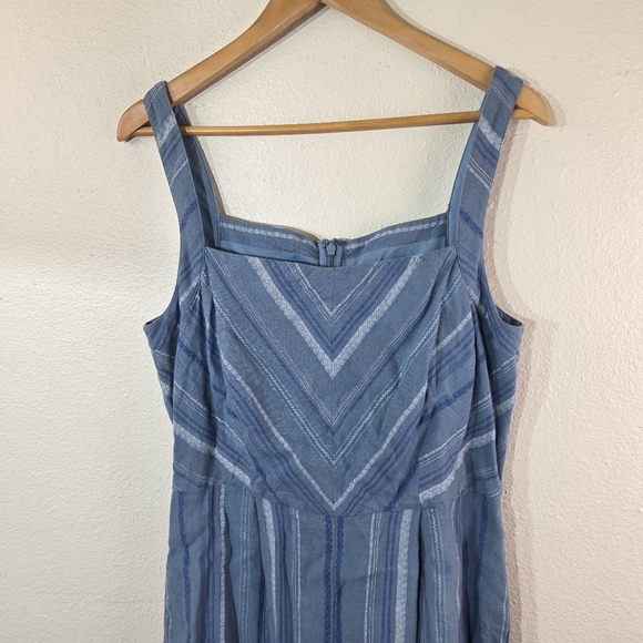 Women’s Anthropologie Blue Striped Linen Cotton Blend Boho Jumpsuit Size 12 - Picture 10 of 12